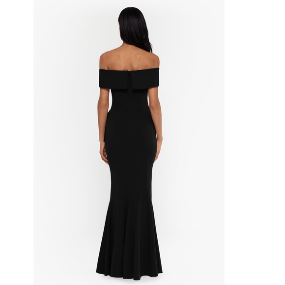 NEW Betsy & Adam BLACK Carina OFF THE SHOULDER Crepe RUFFLE Mermaid GOWN - Picture 12 of 13